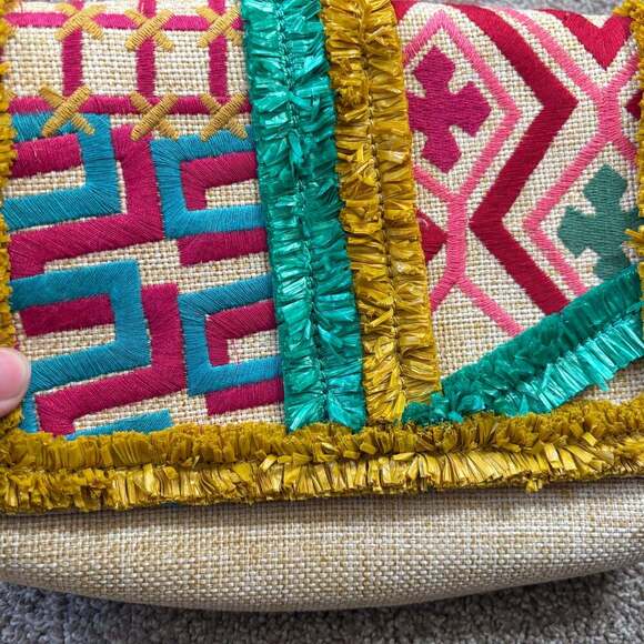 Nanette Lepore Woven Raffia Embroidered Crossbody Bag Clutch boho - Picture 5 of 6